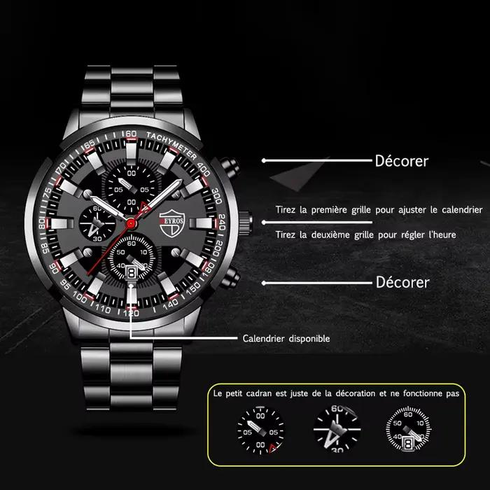 Montre homme Montre-bracelet à Quartz en acier inoxydable pour homme