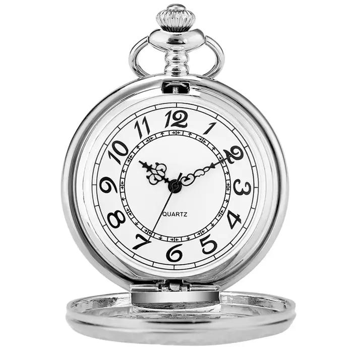 Montre de poche antique à engrenages creux argentée avec chaîne pour homme et femme occasions spéciales cadeau élégant