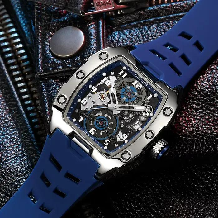 MEGIR montres mécaniques automatiques pour hommes 43MM Tonneau cadran squelette homme montre-bracelet étanche lumineux mâle horloge Reloj Hombre