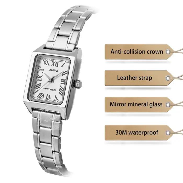 Montre Casio pour femmes élégante et résistante à l'eau avec mouvement quartz et design rectangle pour toutes les occasions