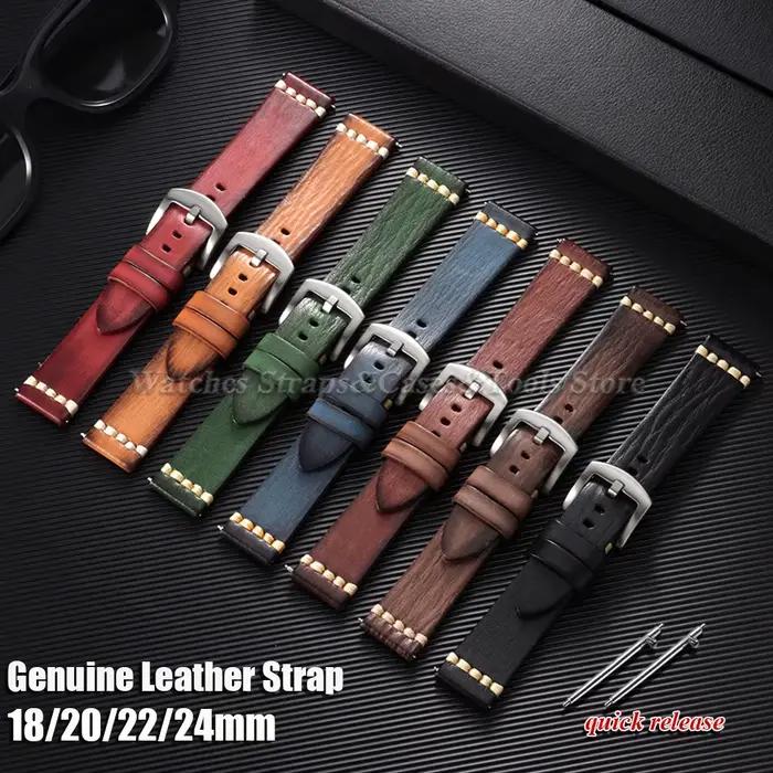 Bracelet de montre en cuir véritable vintage pour hommes et femmes, compatible avec Seiko, Rolex et autres montres traditionnelles, pour occasions spéciales et quotidienne