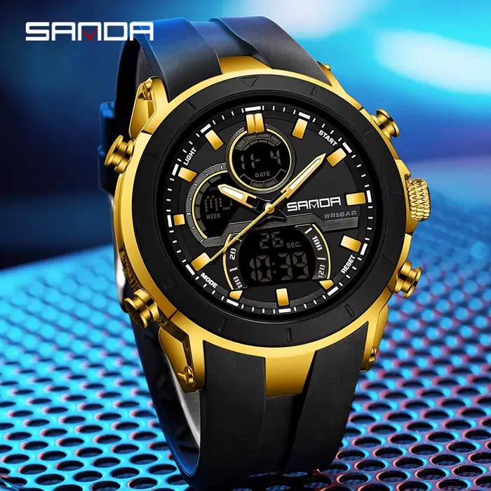Montre sportive numérique quartz double affichage lumineux résistante à l'eau pour homme occasions spéciales sportives et quotidiennes