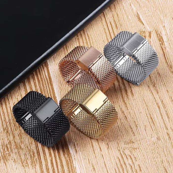 Bracelet de montre milanais universel en acier inoxydable pour homme et femme avec fermeture en acier inoxydable pour montres de luxe et marques populaires différentes couleurs et tailles