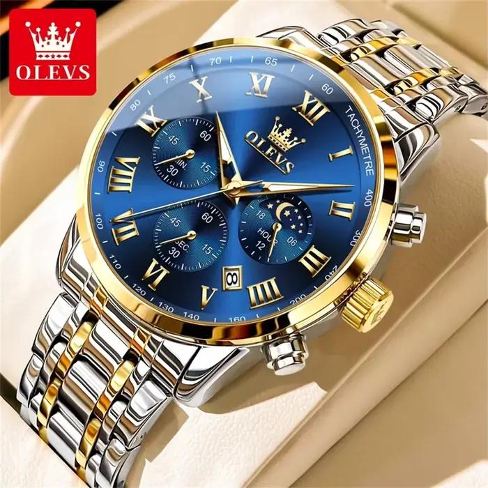 OLEVS Top marque de luxe montre pour hommes étanche lumineux en acier inoxydable Phase lunaire Code de synchronisation