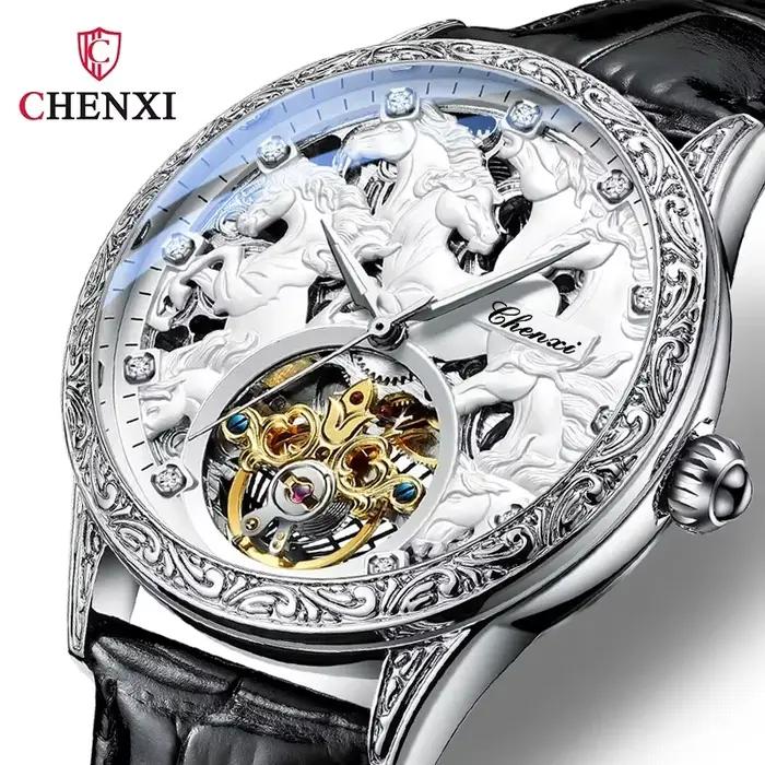 CHENXI 6029 montre hommes Design de mode cheval montres bracelet en cuir automatique