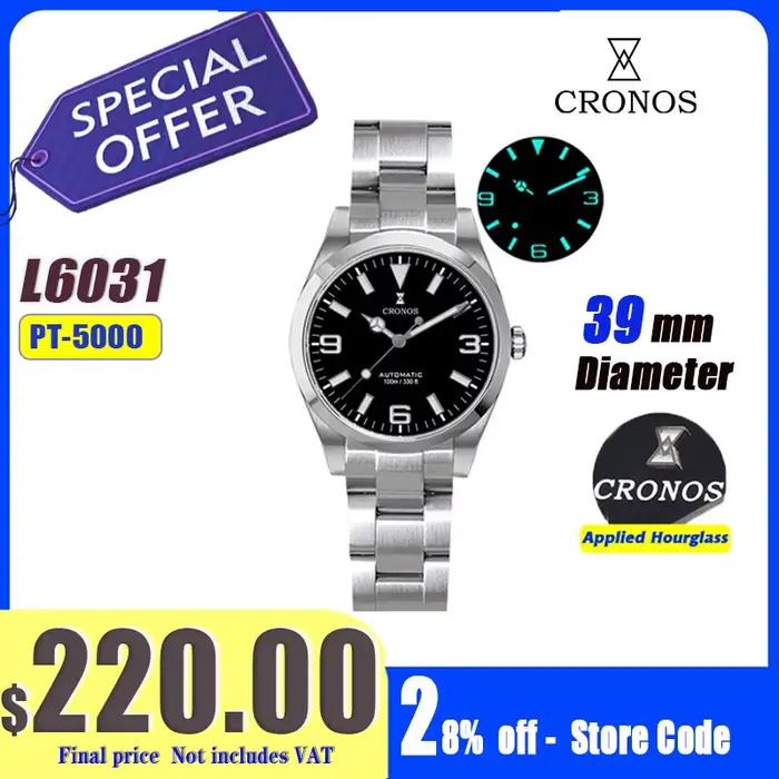 Cronos EX Diver montre mécanique pour hommes 39mm automatique PT5000/Miyota 90S5 verre saphir Bracelet à bagues fermoir coulissant 10ATM L6031