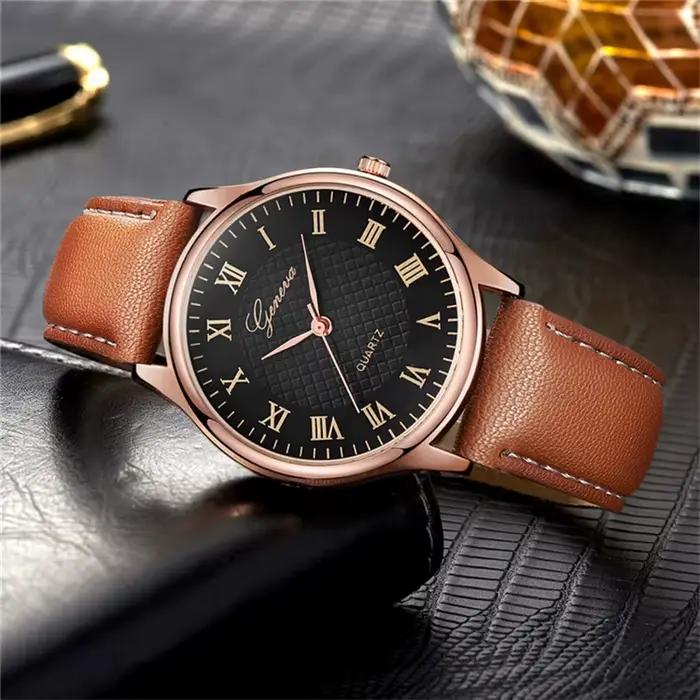 Mode moderne noir Quartz hommes montres marée marque bracelet en cuir grand cadran