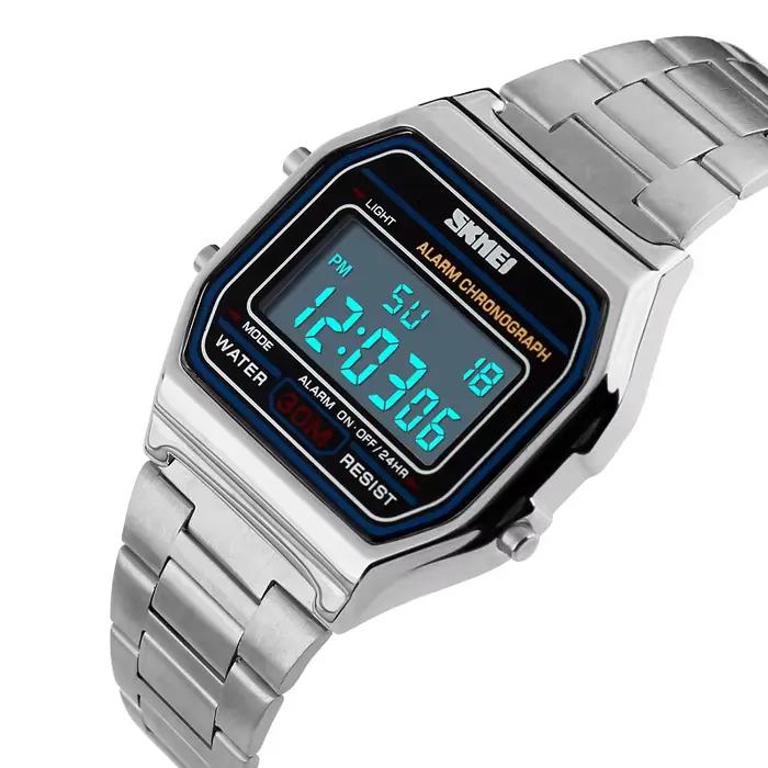 Montre numérique homme en acier inoxydable avec chronographe et alarme pour occasions spéciales et mode de vie actif