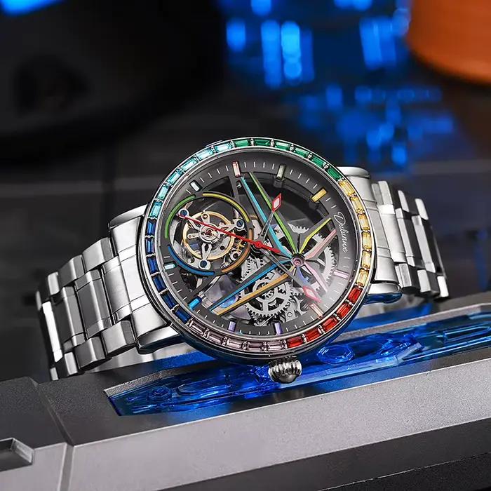 Montre Seton Tourbillon avec pierres précieuses colorées arc-en-ciel pour homme