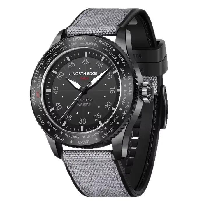 Montre à quartz cinétique légère, montre tactique d'extérieur, boîtier en alliage, diamètre 43 mm, épaisseur 14 mm, bracelet en nylon, étanche jusqu'à 50 mètres