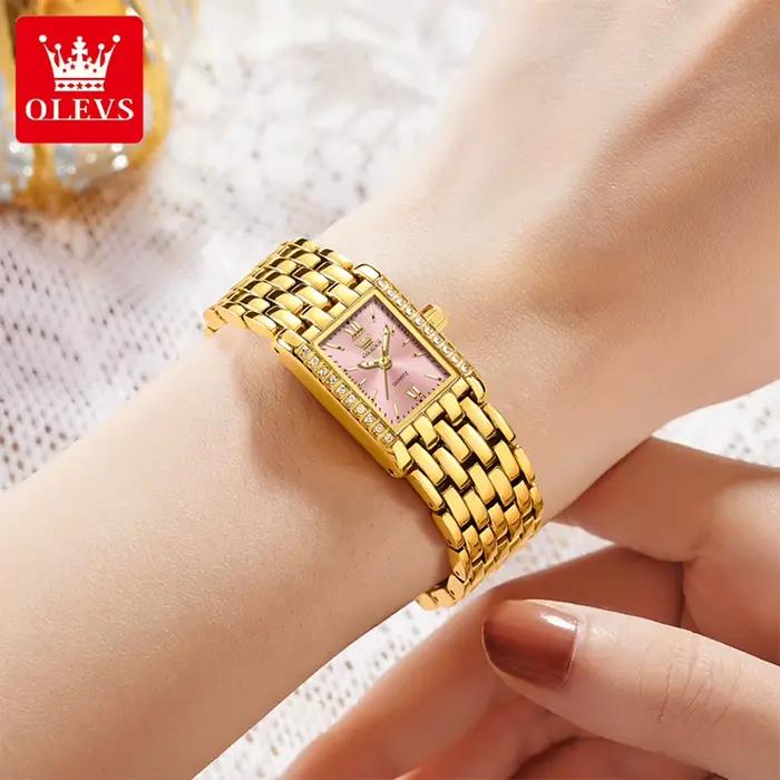 Montre dorée OLEVS en acier inoxydable pour femmes résistante à l'eau et élégante pour diverses occasions et cadeaux