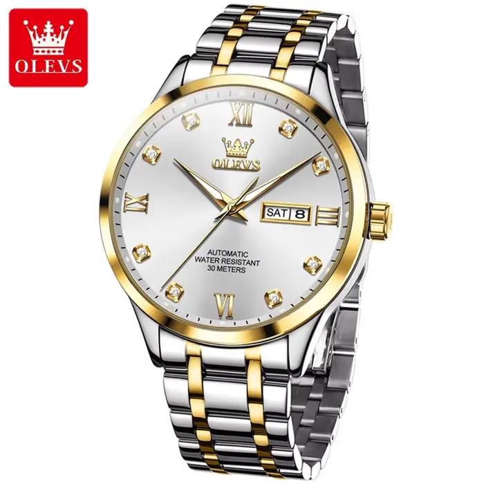 OLEVS 9946 marque originale homme montre double calendrier diamant échelle luxe automatique