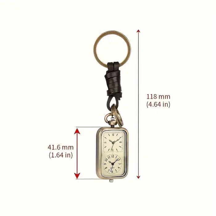 Montre de poche en bronze carrée rétro double affichage de l'heure mouvement à quartz sans couvercle pendentif style antique porte-clés élégant pour homme et femme occasions spéciales