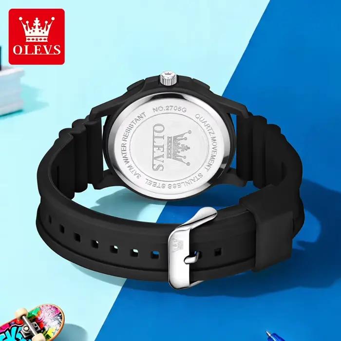 Montre à Quartz OLEVS 2705 Calendrier Complet Bracelet en Silicone Robuste pour Etudiants Occasions Spéciales