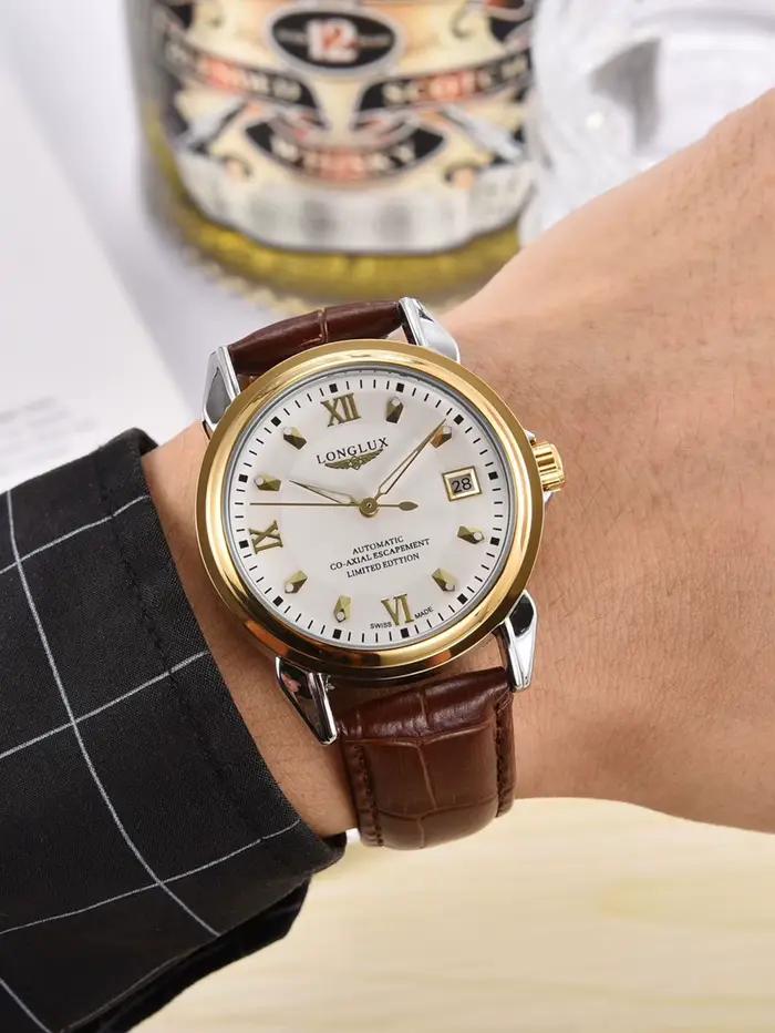 Montre automatique LONGLUX édition limitée en cuir pour hommes occasions spéciales rendez-vous affaires loisirs