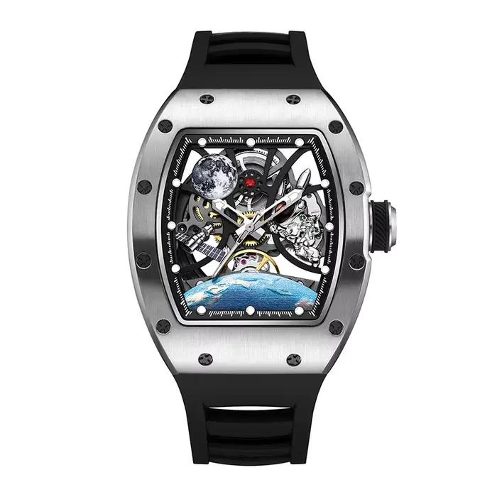 Montre mécanique automatique sportive BONEST GATTI avec cadran squelette et bracelet en silicone pour homme occasions spéciales et sportives
