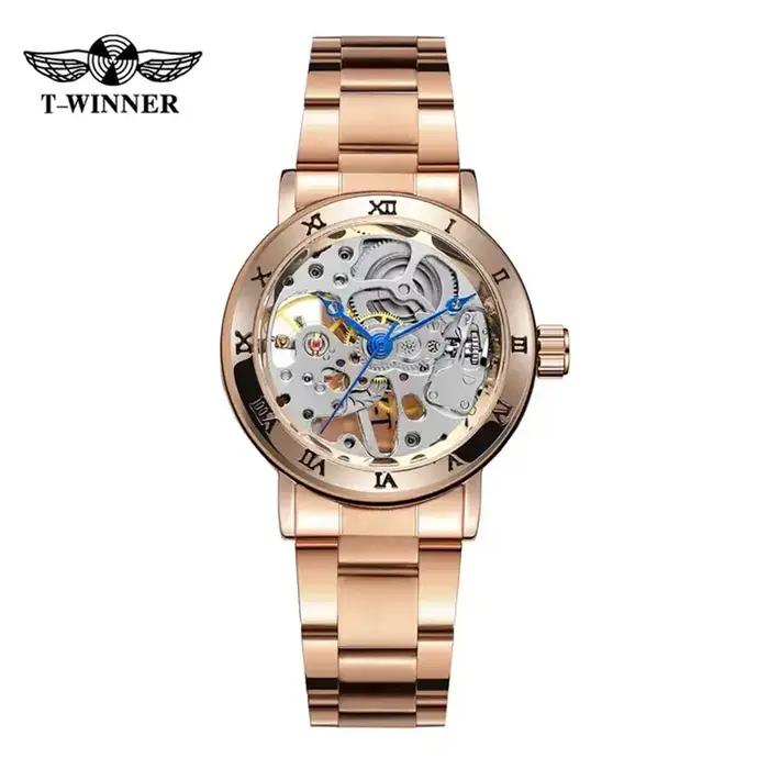 Winner 208 montre mécanique pour femme en or Rose montre-bracelet à vent manuel