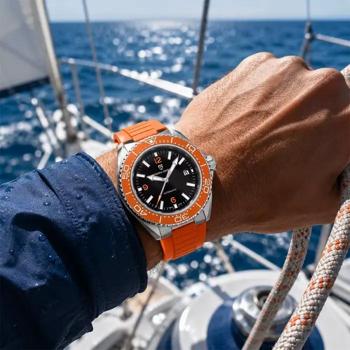 Montre Pagani Design de plongée orange automatique avec mouvement mécanique japonais pour hommes occassions sportives et plongées