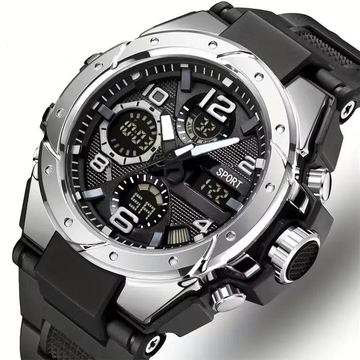 Montre de sport robuste à double affichage multifonctionnelle avec chronographe et alarme pour homme occasions spéciales activités sportives et professionnelles