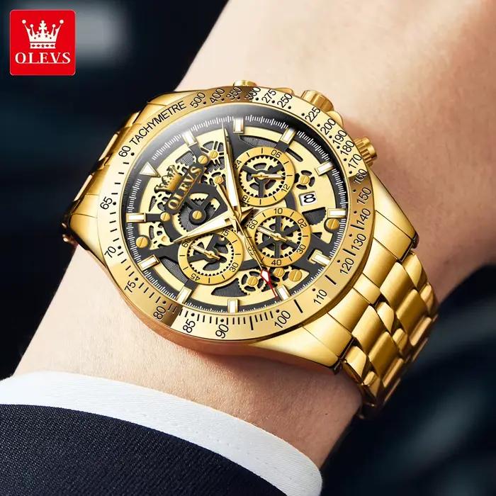 Montre OLEVS en acier inoxydable avec chronographe pour hommes résistante à l'eau et avec calendrier complet occassions spéciales et quotidienne