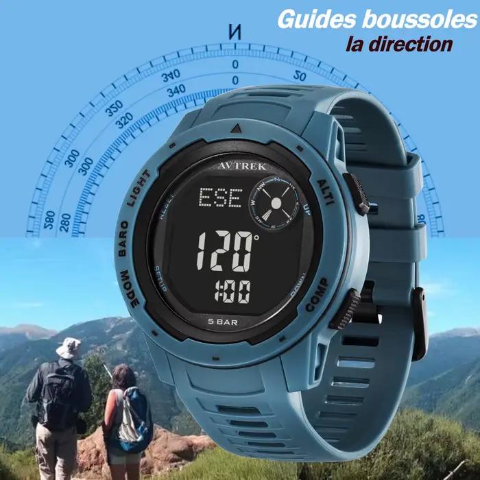 Montre numérique AVTREK pour homme avec boussole et podomètre résistante à l'eau pour activités outdoor et sports de plein air