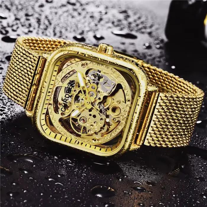 CURDDEN marque montres pour hommes mode bracelet en acier inoxydable doré évider automatique montre mécanique Relogio Masculino Ouro