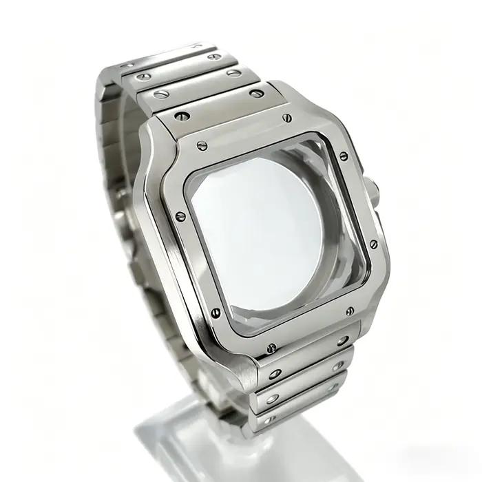 Kit de modification de montre Santos Inspired : boîtier carré de 38 mm + bracelet en acier inoxydable