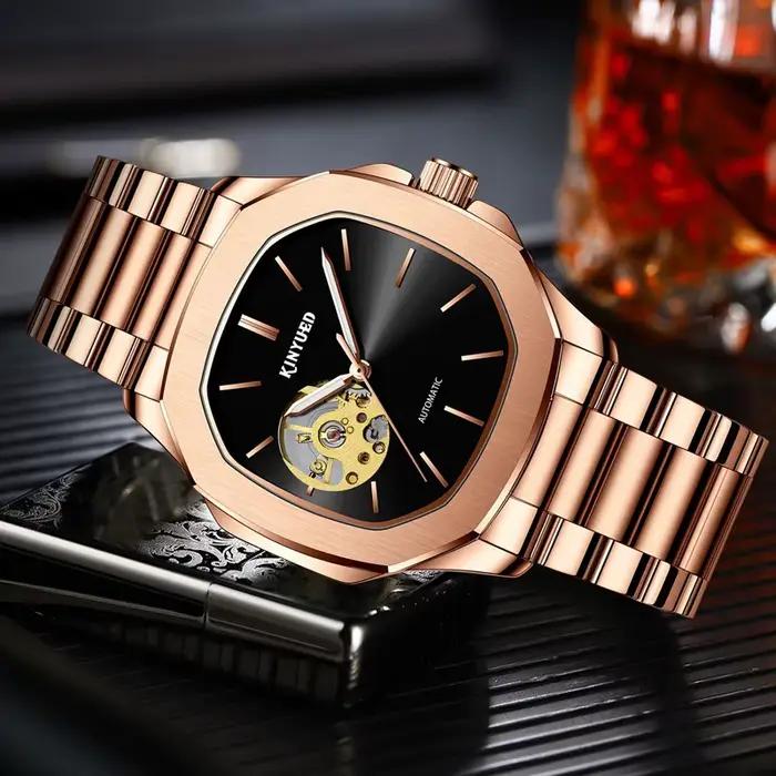KINYUED mécanique hommes montres haut de gamme de luxe en acier inoxydable étanche mode squelette automatique Tourbillon montre Relogio