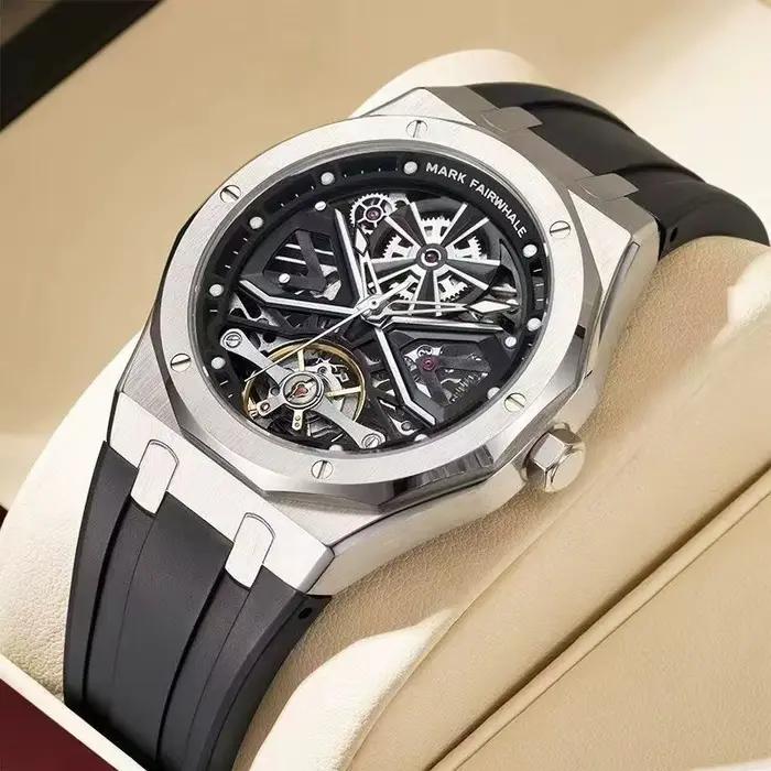 Mark Fairwhal 6400 montre automatique pour hommes mouvement mécanique squelette Tonneau montre-bracelet étanche horloge