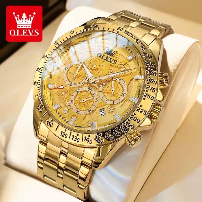 OLEVS or hommes montres squelette en acier inoxydable chronographe montre-bracelet étanche lumineux marque de luxe