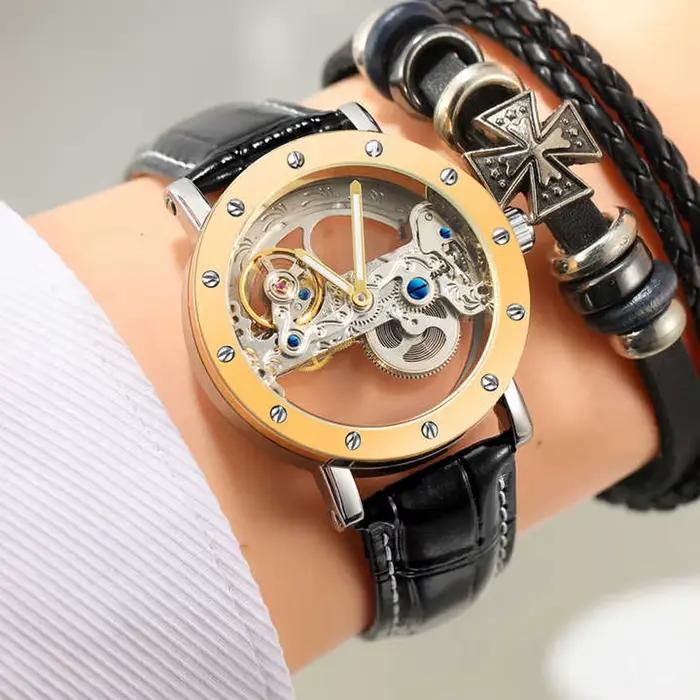 Relogio Masculino Forsining luxe haut marque montres pour hommes Transparent automatique horloges mécaniques en cuir
