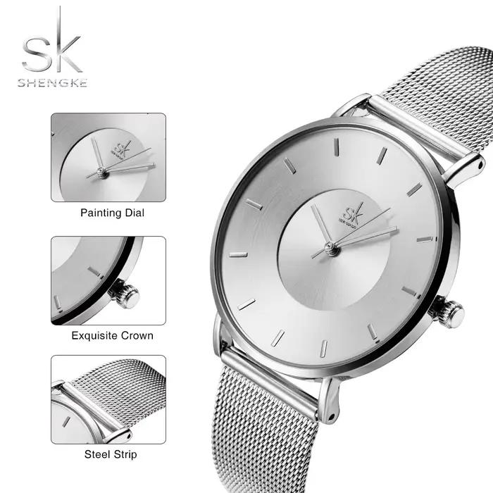 Shengke-Montre à quartz noire pour femmes