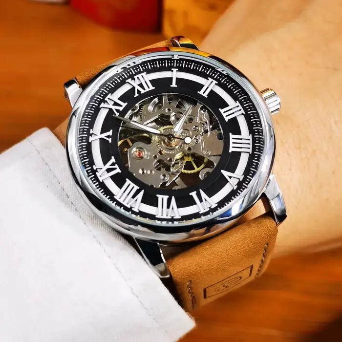 Forsining classique squelette remontage manuel montres aiguilles lumineuses montre mécanique pour hommes bracelet en cuir marron montre-bracelet d'affaires
