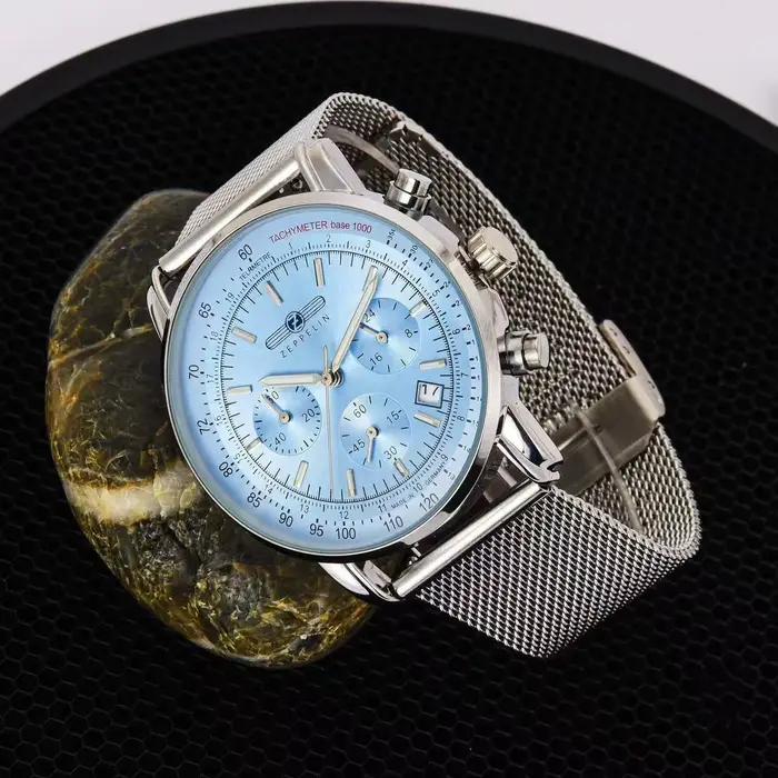 Montre homme Zeppelin 2026 style rétro acier inoxydable cadran bleu mouvement quartz pour affaires et loisirs