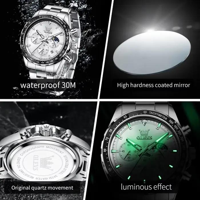 Montre OLEVS Affaires Quartz avec Chronographe et Calendrier Complet pour Hommes Occasions Spéciales