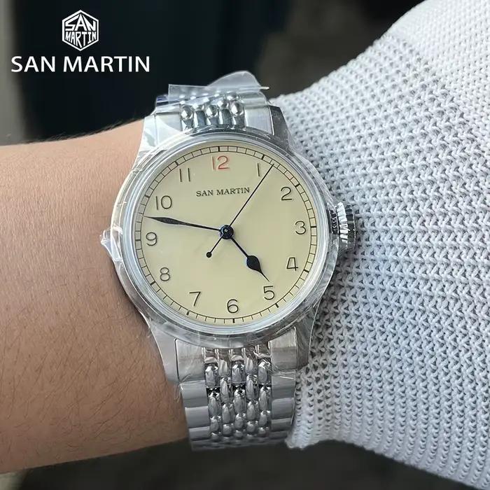 San Martin 38.5mm montre pilote rétro en acier inoxydable NH35 Simple Style militaire hommes montre-bracelet mécanique automatique 10Bar SN0105