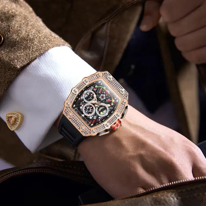 ONOLA 6827Q nouveau plein diamant multi fonctionnel à la mode étanche lumineux bande de silicone montre Quartz