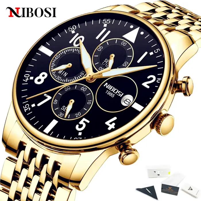 Montre NIBOSI Quartz pour Hommes Style Luxe Affaires et Sport Occasions Spéciales Robuste Étanche Blanc Bleu Ciel Bronze Brun