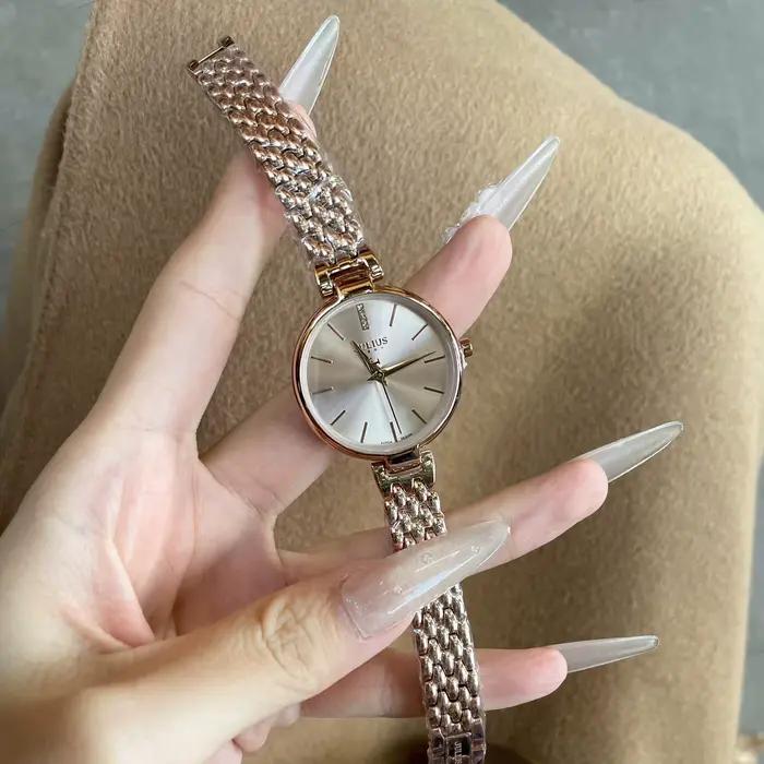 Montre en or rose pour femme – Montre-bracelet à quartz de qualité supérieure de style vintage