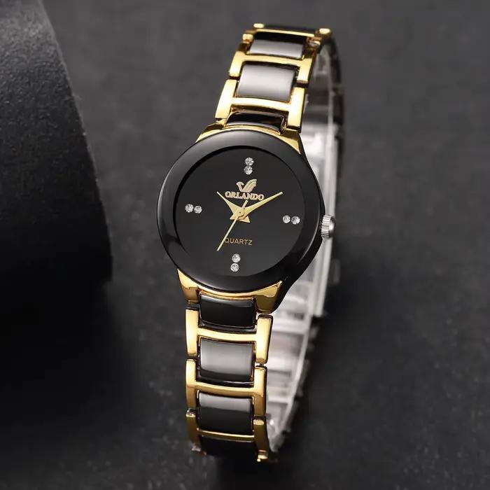 Montre à quartz analogique pour femme avec strass et bracelet en acier inoxydable – Relogio Feminino
