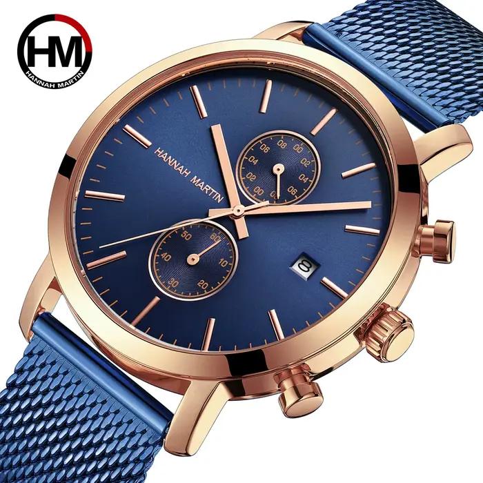 Montre Homme HANNAH MARTIN Noire Créative Multifonctionnelle Atmosphérique de Haute Qualité 40mm Géométrique Rêveuse AAA