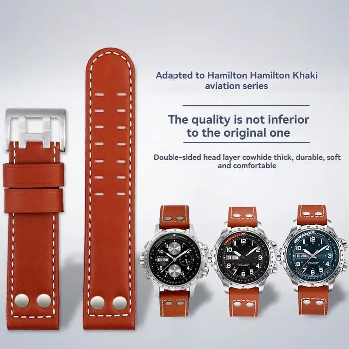 Bracelet de montre en cuir véritable haut de gamme pour Hamilton Khaki Aviation occasionnels élégants casual sportifs cadeau homme femme