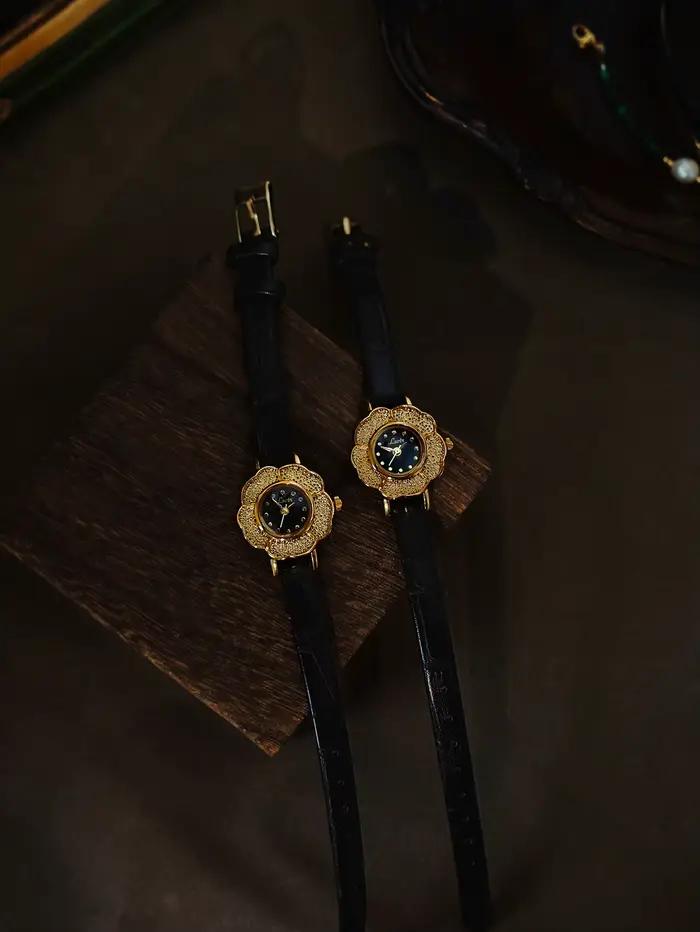 Montre pour femme classique élégante en or style rétro petit cadran Camélia design simple original résistante à l'eau occassions spéciales quotidienne