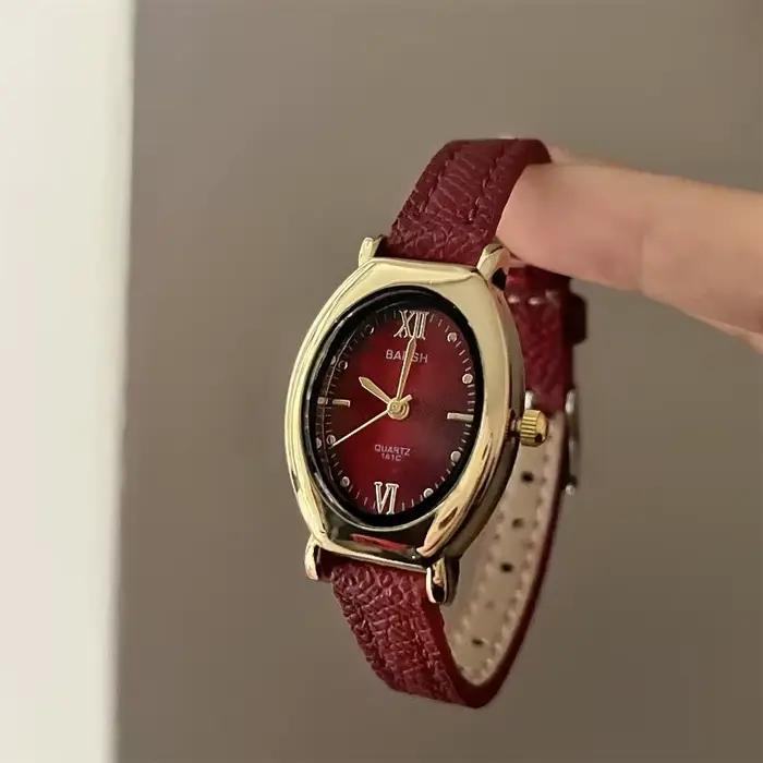 Montre femme bracelet en cuir mode quartz petite taille boîtier ovale élégance professionnelle et soirées