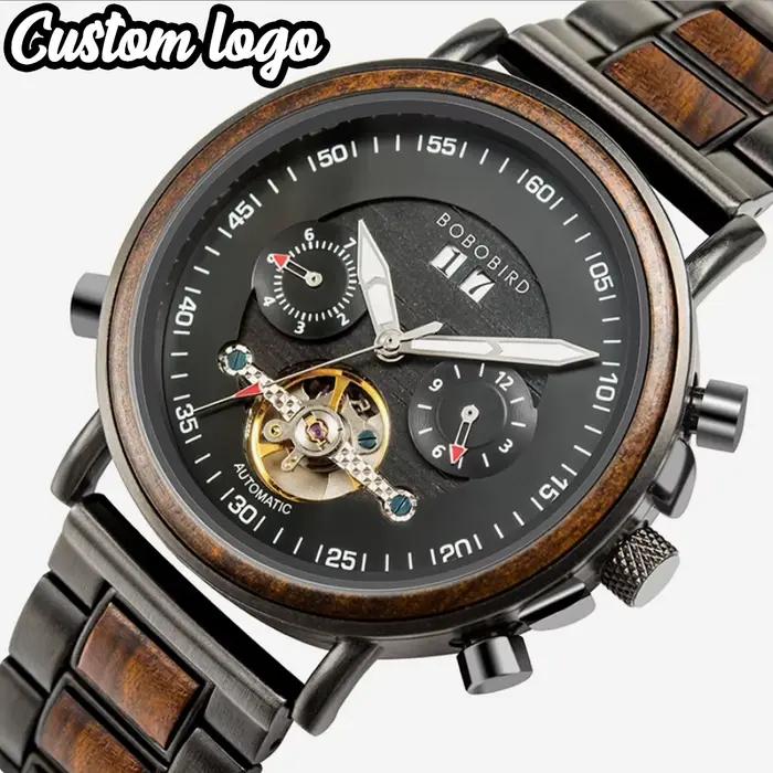 Montre mécanique en bois BOBO Bird étanche pour homme avec ventilation manuelle, cadran lumineux et bracelet en bois pour hommes élégants occasions spéciales