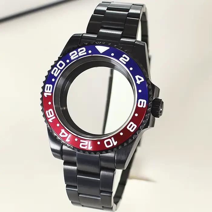 Boîtier de montre noir 40 mm avec lunette GMT pour mouvements Seiko NH35 NH34 NH36 NH38 Miyota 8215 ETA 2824
