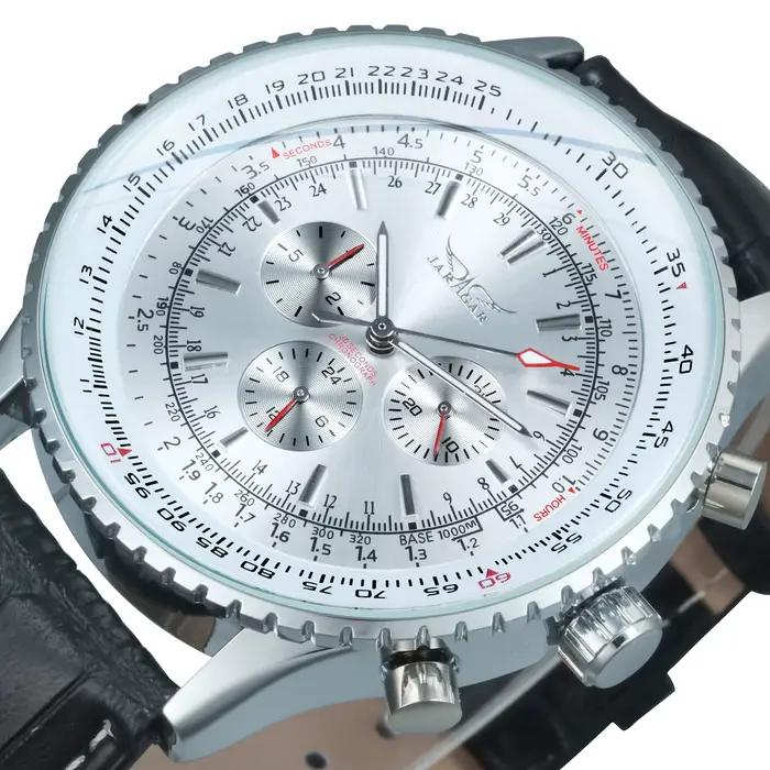 JARAGAR pilote sport montre automatique pour hommes militaire multifonction montres mécaniques haut de gamme luxe bracelet en cuir horloge