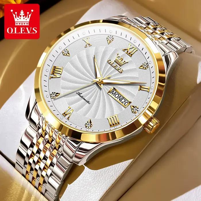 OLEVS Top marque automatique mécanique hommes montre cadran fileté étanche bracelet en acier inoxydable classique