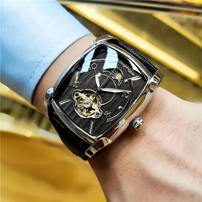 Montre mécanique tourbillon de luxe légère pour homme - Montre-bracelet squelette haut de gamme entièrement automatique
