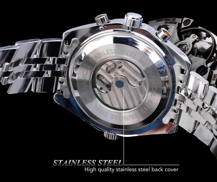 Montre élégante et fonctionnelle FORSINING en acier inoxydable pour homme avec design ajouré et grand cadran pour occasions spéciales et quotidiennes